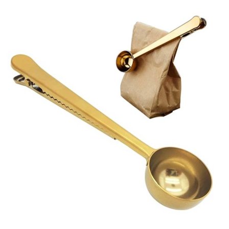 Kaffemål med klemguld - Sked med klemme til kaffe