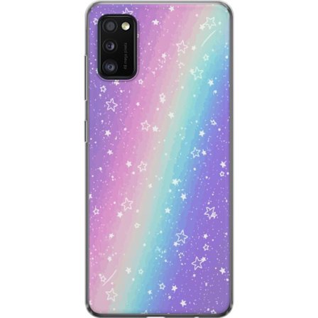 Kompatibelt Mobildeksel til Samsung Galaxy A41 Rainbow-farget pastellbakgrunn med hvite stjerner og gnistrende prikker i myk overgang