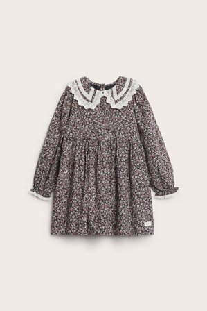 Newbie | Blomstrete kjole med krage | Svart