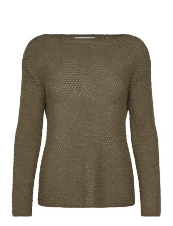 Openwork Knitted Boat-Neck Sweater Khaki Mango
