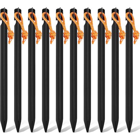 10-pak aluminium teltpløkker med reflekterende snor - Kraftige teltpløkker