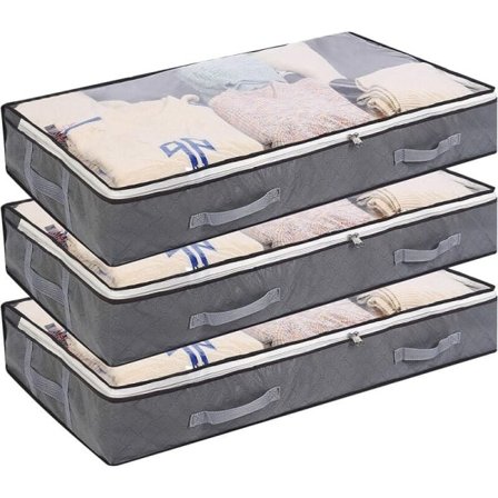 Galaxy 3 stk. Opbevaringskasser Under Sengen Foldbar Tøjpose 75L Store Opbevaringsbeholdere med Transparent Vindue Håndtag