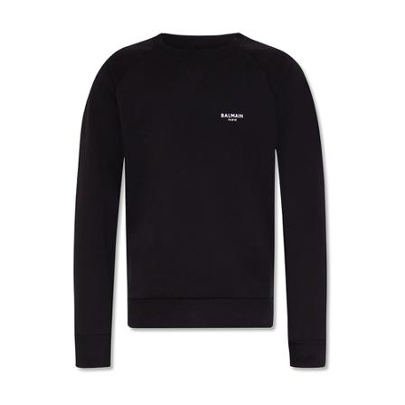 Balmain, Flocked-Logo Crewneck Sweatshirt Czarny, Mężczyzna, Rozmiar: S