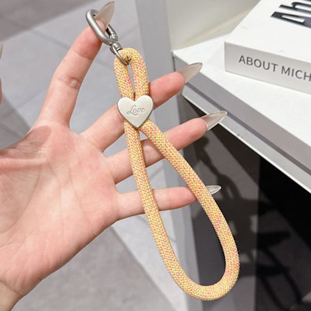 Färgglatt vävt mobilskal med hängande rep, nyckelring, anti-förlust handledsrep, mobilkedja DIY polyester hjärtformat kort rep