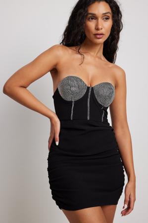 NA-KD Party Robe courte avec ornement sur la poitrine - Robes courtes - Noir - EU 40