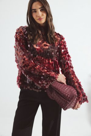 NA-KD High Neck Sequin Top - Festtoppe - Burgundy - M