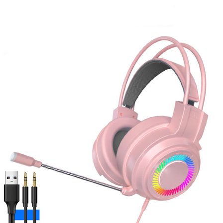 Gaming Headset 7.1 Surroundljud Trådbundna Hörlurar med Mikrofon 3.5mm Jack Rosa PC Gaming Headset