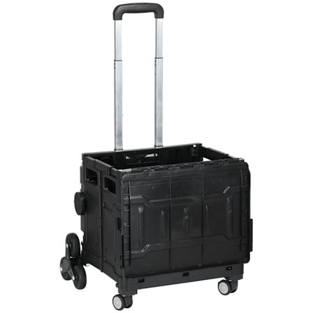 Sammenklappelig indkøbsvogn, transportabel op til 80 kg, indkøbsvogn med justerbart teleskophåndtag, trappebestigning med låg, transportvogn