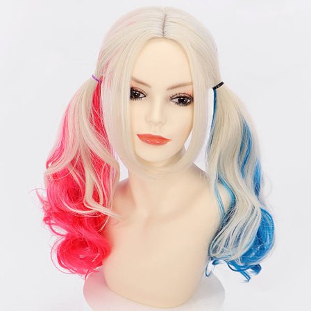 Shengruili Harley Quinn Parykk Dame Lang Cosplay Parykk Skurk Quinn Parykk Cosplay Parykk Blond Blå Rosa Karneval Halloween Karnevalsfester
