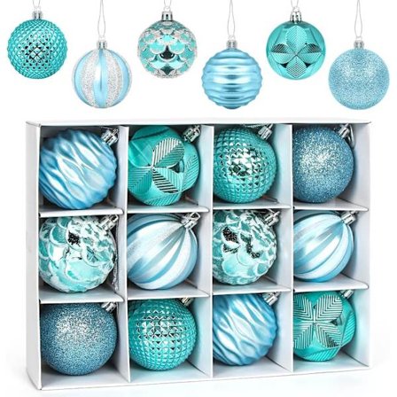 12 st 60 mm/2,36" Julkulor, 12 st Julgranskulor, Okrossbara Julgranskuleprydnader, Hängande Trädhängen (Blå)