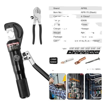 Hydraulisk Pressverktyg, 4-70 mm_ Omfattning, 45 kN Kraft,APR-70 med skärare