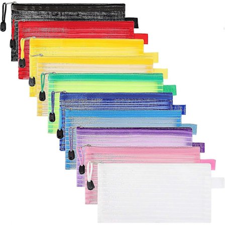 Whzk 20-pakke 10 farver lynlås mesh-pose, penalhus pen taske multifunktionelle rejsetasker til kontorartikler kosmetik rejsetilbehør flerfarvet