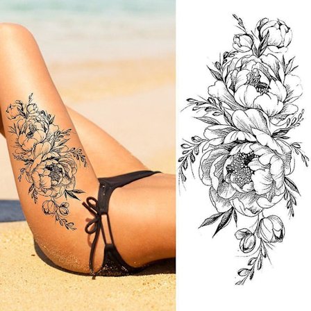 1PC Watercolor Flower Temporary Tattoos Sticker Realistic Fake Rose Waterproof Tattoo For Women Girl