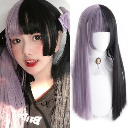 Houyan Langt Lige Hår Syntetisk Paryk Pige Pink Hvid Gradient Pandehår Cosplay Lolita Fest Varmebestandige Parykker(Ombre)