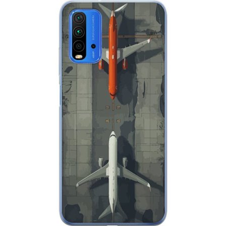 Kompatibelt Mobildeksel til Xiaomi Xiaomi Redmi 9T Flyfoto av to passasjerfly på rullebanen, symmetriskt moderne luftfartsbilde for reise, fly og des