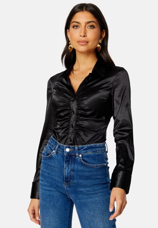 BUBBLEROOM Ellie ruched shirt Black Klær