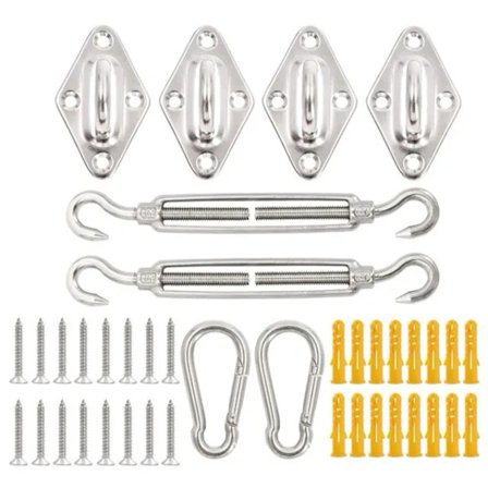 Solsejl Beslag, Monteringssæt til solsejl 8 dele - Rustfrit stål, Kroge og beslag til solbeskyttelse, Have