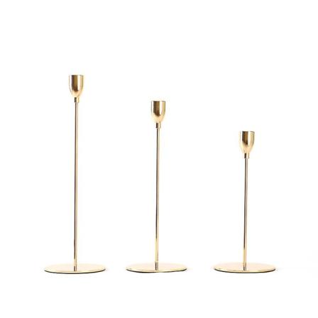 Lysestageholder, sæt med 3 lysestageholdere, til spidslys, retro metal spidslysholder, guld