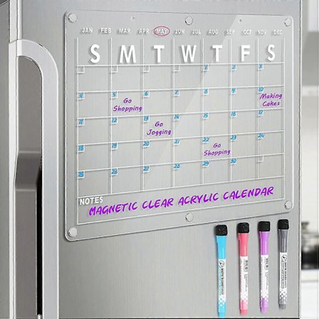 Akryl Magnetisk Whiteboard Kalender til Køleskab, 41,9 x 30,5 cm Klar Whiteboard Kalender til Køleskab, Magnetisk Planlægningskalender Inkluderer 4-