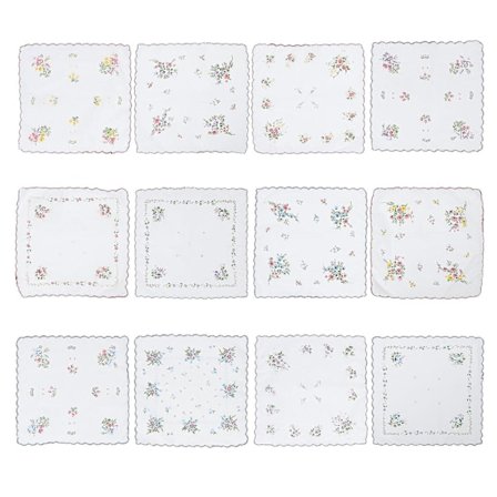 12 stk. blomstrete lommetørklær, dame, delikat bomull (tilfeldig stil)