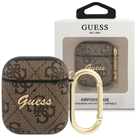 Guess GUA24GSMW-deksel for AirPods 1/2 - Brown 4G Script Metal Collection