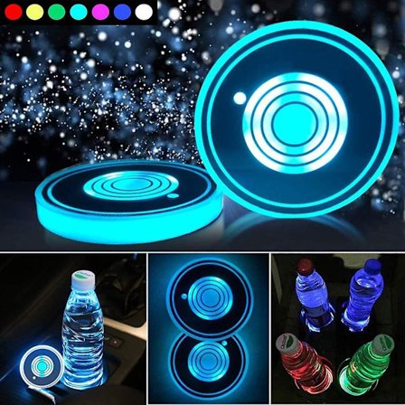 Led Bil Kopholder Lys, 7 Farver Skiftende Usb Opladning Måtte Vandtæt Kop Pad, Led Indvendig Atmosfære Lampe Dekoration Lys Bil Tilbehør (2stk) (