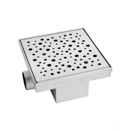 Brusekanal med gulvafløb og firkantet bruseafløb Circles 15 x 15 cm, sølv
