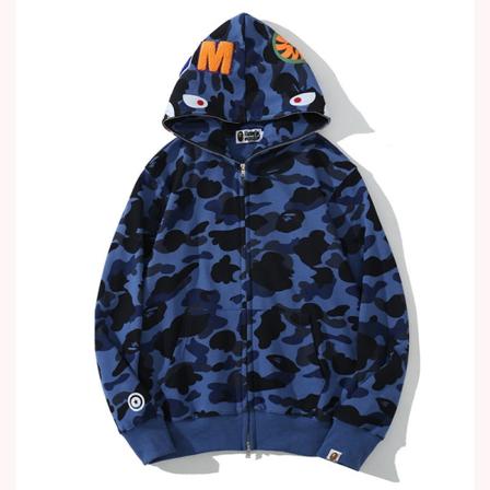 Ny casual med huvtröja för män med digitalt print med hajhuvud blue 4XL