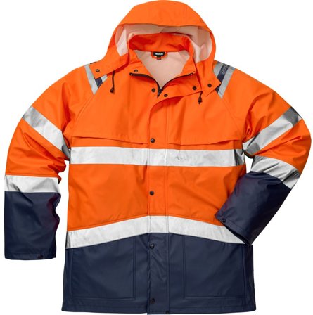 Fristads Unisex Varsel Regnjacka 4624 RS, klass 3, Varsel Orange/Marinblå