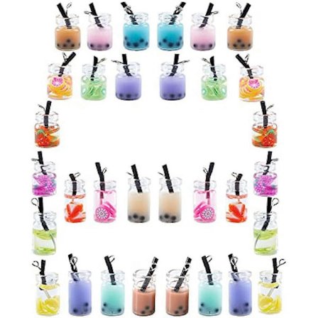 32 stk. 16 stilarter Farverige Resin Mælk Te Kop Vedhæng med Perle Boba Sugerør