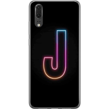 Kompatibelt Mobilskal till Huawei Huawei P20 Minimalistisk neonbokstav J i färgskiftande ljus mot svart bakgrund
