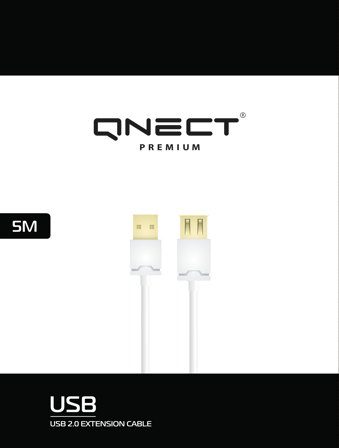 QNECT USB 2.0 Extension Cable A Male-A Female, 5m, White