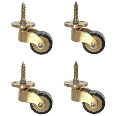 Sarja, jossa 4 360° kääntyvää pyörää massiivimessingistä, antiikkityyli, 25 mm, ruuveilla, kantavuus 150 kg