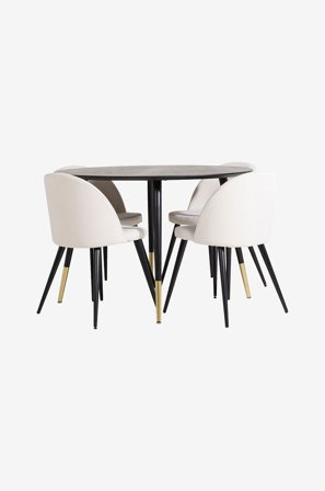 Venture Home - Matgrupp Doris bord och 4 st Valleta stolar - Vit - Matgrupp 4 personer - Från Homeroom