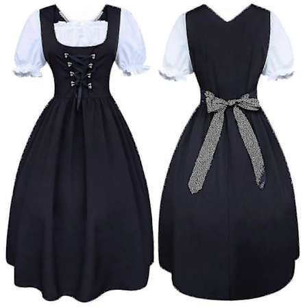 S-5xl Naisten Midi Dirndl Mekko 2-osainen Esiliinalla Ja Puserolla Musta Valkoinen