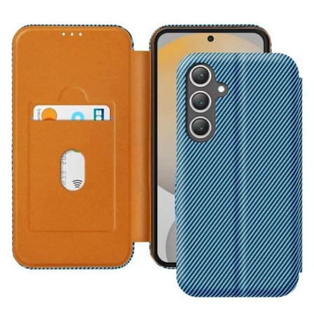 Fodral för Samsung Galaxy S24 FE - MÄRKE - Kolfiber - Videostöd - Anti-RFID - Blå