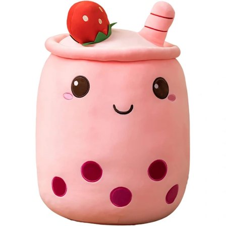 Hot deal til lav pris! Boba plysjleketøy søt fylt boblete matformet pute tegneserie frukt melk te gave til barn (rosa åpen, 35 cm) - Glad