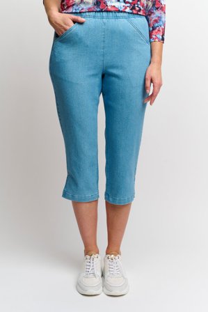 Signature - Capri Jeans - Lys Blå - Slids Detalje / Elastik i Taljen