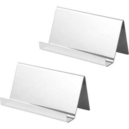 Korthållare i rostfritt stål, metallisk (2-pack) - Upp till 30 kort - Silverfärgad visitkortshållare - Visitkortsförvaring för skrivbord, namn
