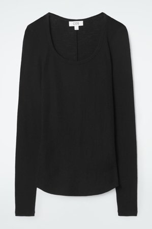 COS Women's Scoop-Neck Merino Wool Long Sleeve Top in Black