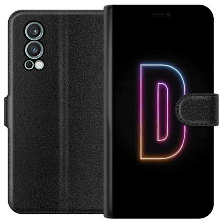 Kompatibel Tegnebogsetui til OnePlus OnePlus Nord 2 5G Minimalistisk neonbogstav D i farveskiftende lys mod sort baggrund i moderne digital design