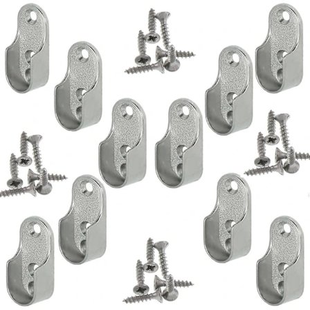 Oval Kabinett Ophængningsskinne | OVA | 10 Stykker - Oval Stang Garderobeskab Rørholder | Nikkelkrombelagt Stål | Stangophæng Beslag | Metal garde...