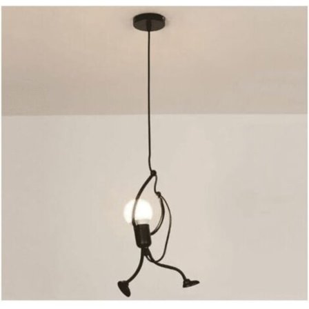 Modern Hänglampa Kreativ Järn Människor Tecknad Design Hängande Lampa för Barn Sovrum Sängbord Vardagsrum Loft svart--.pa