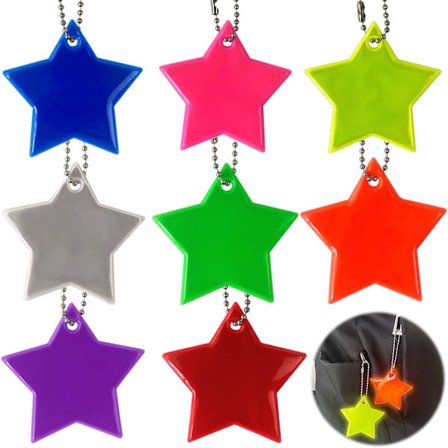 8 stk. Reflekterende Stjerner, Reflektorvedhæng, Sikkerhedsreflektorer, 5,5 cm / 2,2 tommer, 8 farver, Til Tøj, Rygsække, Bagage, Barnevogne, 
