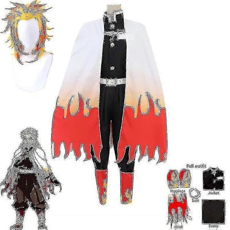 Demon Slayer Rengoku Kyoujurou Cosplay Kostume Kimono Uniform Outfit Halloween Party Anime Rollespil Fancy Dress Set-c Outfits med Paryk
