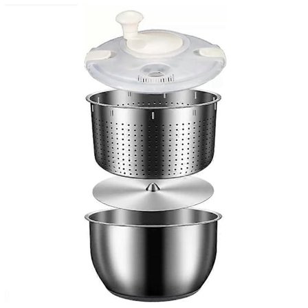 6L Salatslynge i rustfrit stål, stor grøntsagsvasker med PP-låg