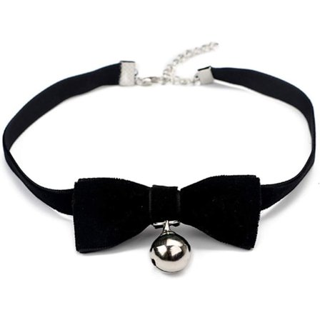 Vintage Lolita Cosplay Gotisk Sort Rød Fløjl Sløjfe Klokke Perle Choker Halskæde til Kvinder Sort