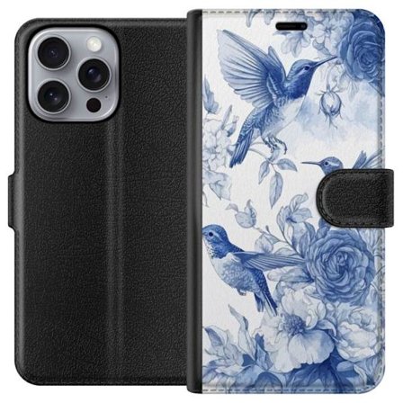 Kompatibelt Plånboksfodral till Apple Apple iPhone 16 Pro Max Fåglar och blommor blå romantiskt mönster