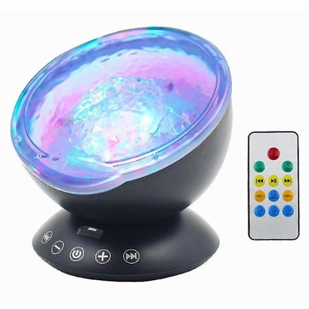 Projektor Natlampe, Fjernbetjening Ocean Wave Natlampe med Indbygget Musikafspiller, Led Dekorativt Lys med 7 Lystilstande, Baby Børn Voksen Be