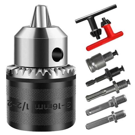 3-16mm Drill Chuck Adapter 1/2-20UNF, Kompatibel med Slagtrekker/Elektrisk Drill/Hammer Drill, 16mm Chuck Key-Perfet